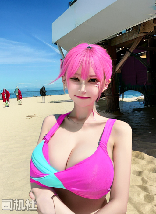 00089-411443856-absurdres, 1girls, beach, sweat, breasts out, smile, (hug_0.9),n.png